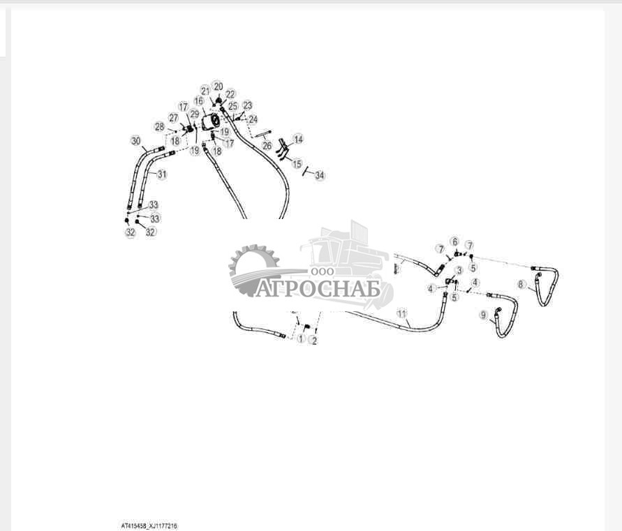 Трубопроводы цилиндра захвата, одна функция, большая рама 